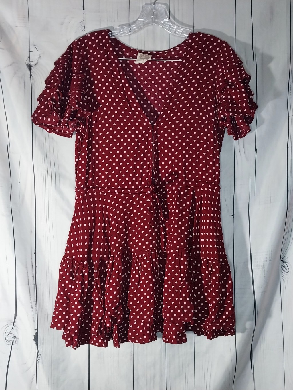 Bali Elf V- Neck Short Flutter Sleeves Polka Dot Ruffle Boho Retro Summer Dress